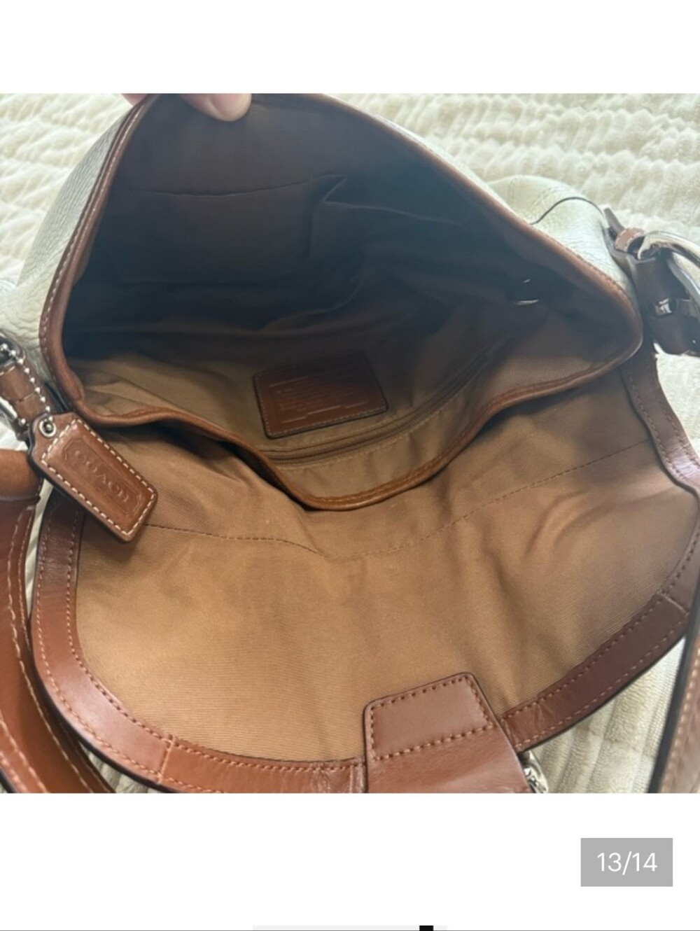Coach Y2k Soho Bokle Cream Pebble Leather Shoulder Bag F12301 with Brown Trim - Picture 8 of 8